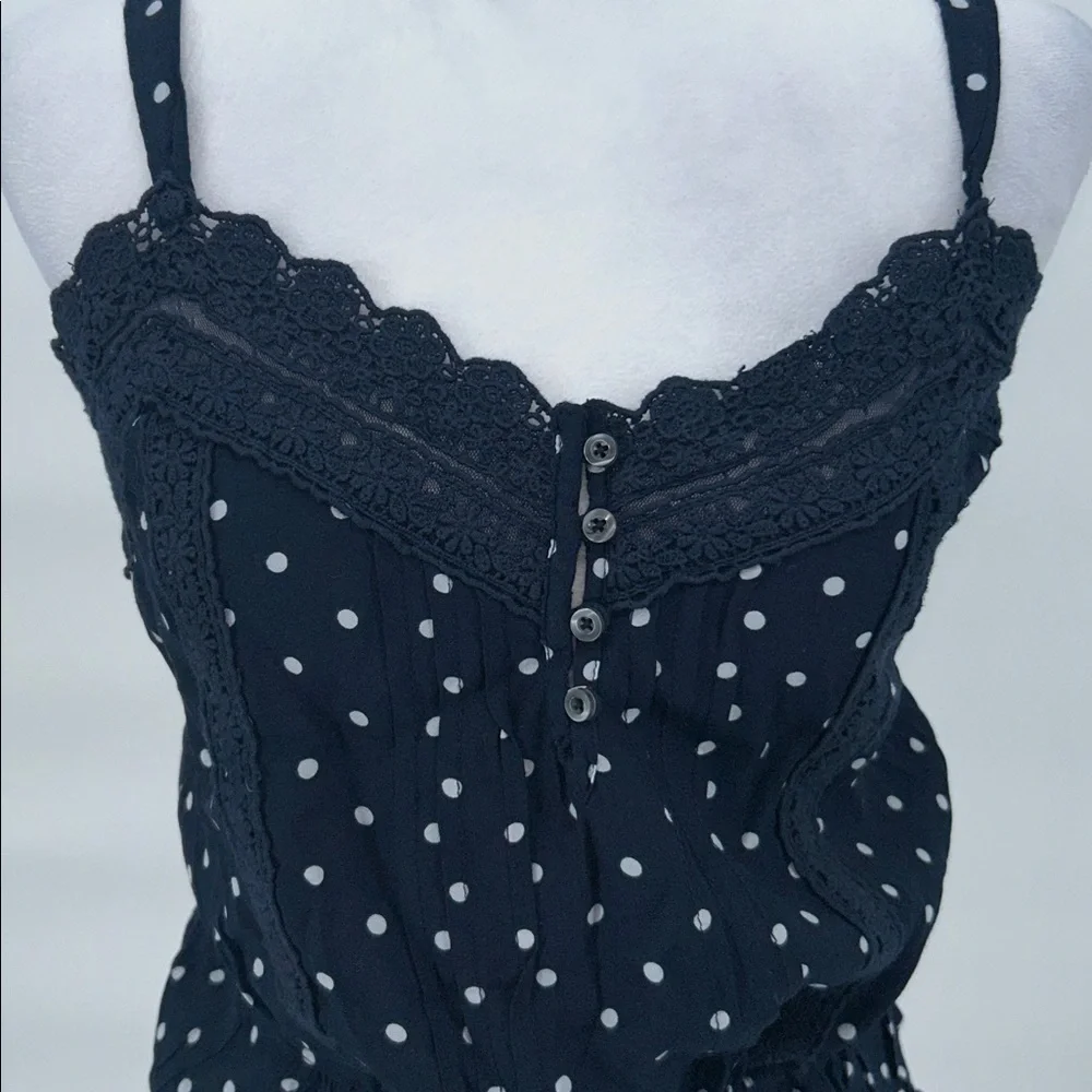 New Hollister Polka Dot Lace Cami Top Navy Blue Button Front Size Medium - Picture 5 of 10